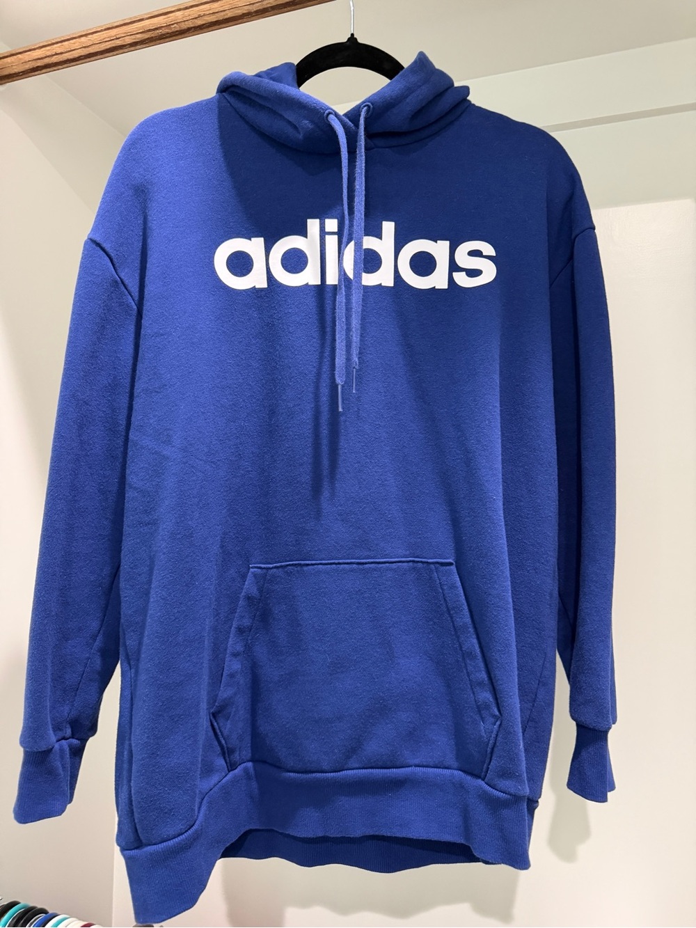 adidas Royal Blue Pullover Hoodie with White Logo